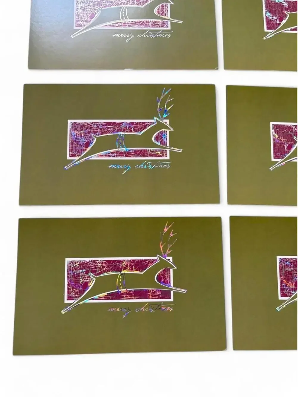 Vintage Modern Reindeer Christmas Cards Set of 7 Holographic Foil
